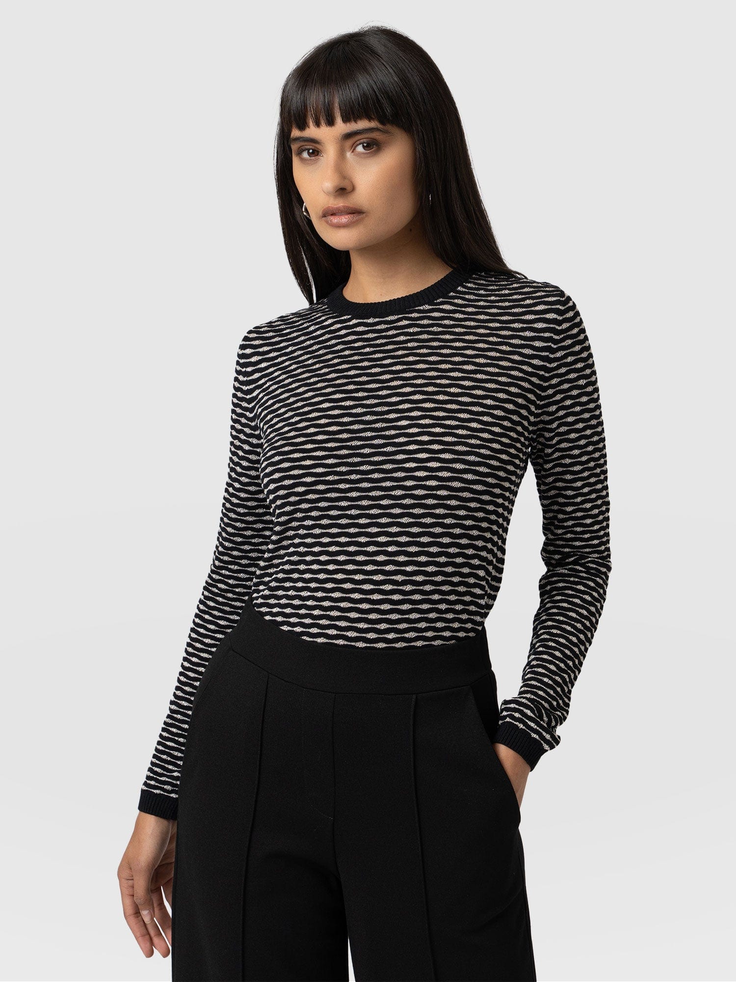 Jolie Wave Sweater Black/Cream - Women's Jumpers | Saint + Sofia® UK